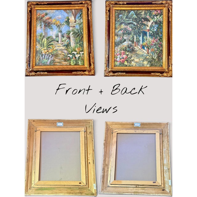 Vintage K Hillman Oil Paintings Pair-Tropical Garden-Floral-Framed Wall Art For Sale - Image 6 of 11