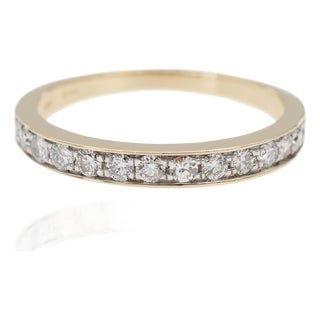 14k 585 Solid Yellow Gold Natural Diamond Band Ring, Size 8.75 For Sale
