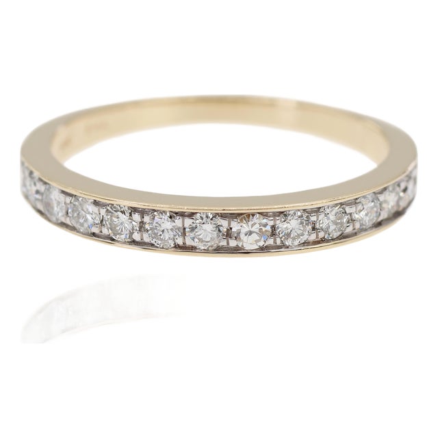 14k 585 Solid Yellow Gold Natural Diamond Band Ring, Size 8.75 For Sale