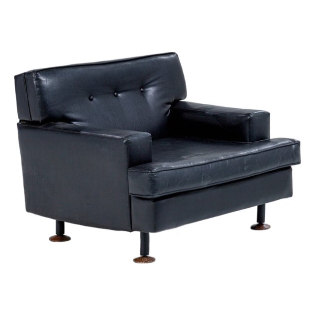 Vintage Club Chair in Black Leather by Marco Zanuso for Arflex For Sale