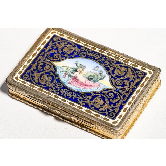 Metal Amazing European 19th Century Antique Continental 800 Silver Gold Gilt Enamel Snuff Box Nereid Riding Hippocamp Neoclassical Art Tobacciana For Sale - Image 7 of 16