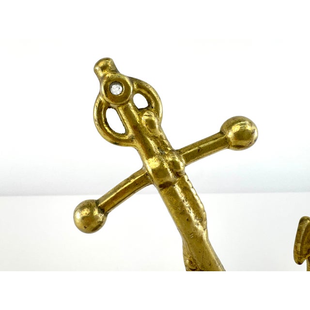 1960s Vintage 1940's Brass Anchor Desk Inkstand on Cast Iron Base | Nautical Maritime Desk Accessory For Sale - Image 5 of 8