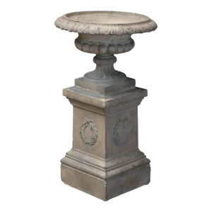 Large English Campana Garden Urn or Planter Pot on Square Plinth Base