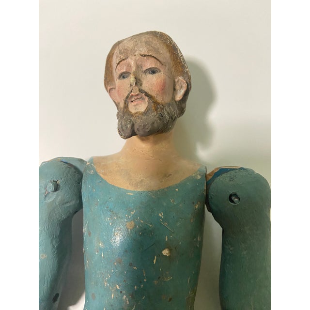 Folk Art 19th Century Spanish Colonial Articulated Mannequin Man Lady Wood Sculpture a Pair For Sale - Image 3 of 12