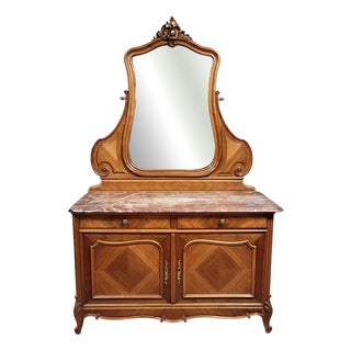 Louis XV Rococo Style Walnut Dressing Table with Cheval Glass, 1800s For Sale