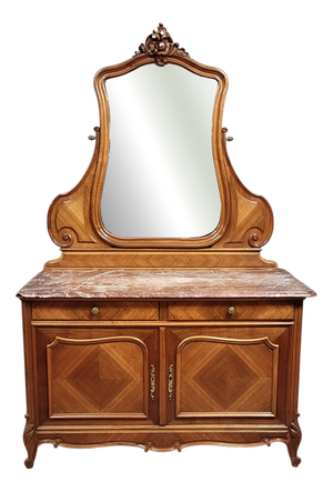 Louis XV Rococo Style Walnut Dressing Table with Cheval Glass, 1800s