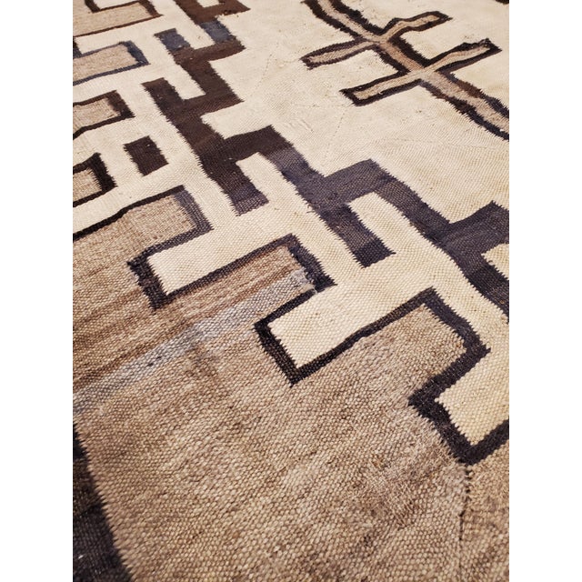 Antique Navajo Carpet, Handmade Wool, Neutral colors, Ivory, Beige, Gray & Brown For Sale - Image 4 of 17