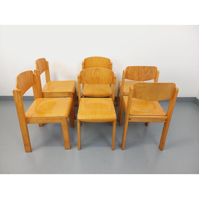 1970s Vintage Beechwood Chairs, 1970s, Set of 6 For Sale - Image 5 of 18