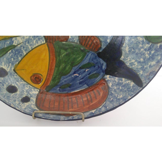Vintage Mexican Pottery Fish Plate Folk Art Hand Painted Large 12” Dia For Sale - Image 4 of 15