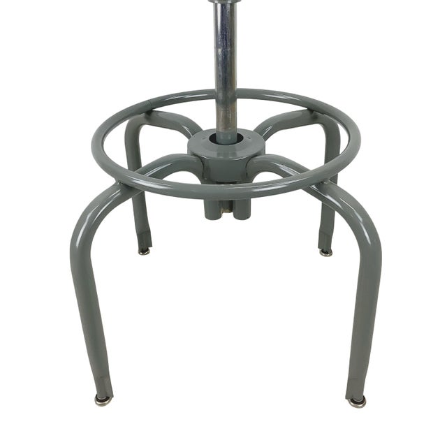 Vintage Industrial Adjustable Drafting Stool With Backrest and Footrest For Sale - Image 4 of 18