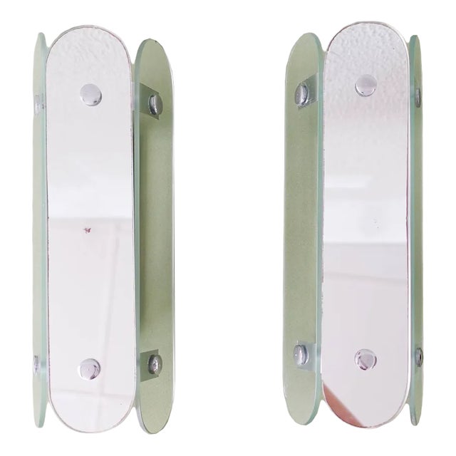 Vintage Italian Glass & Mirror Sconces in Style of Veca, 1970s, Set of 2 For Sale