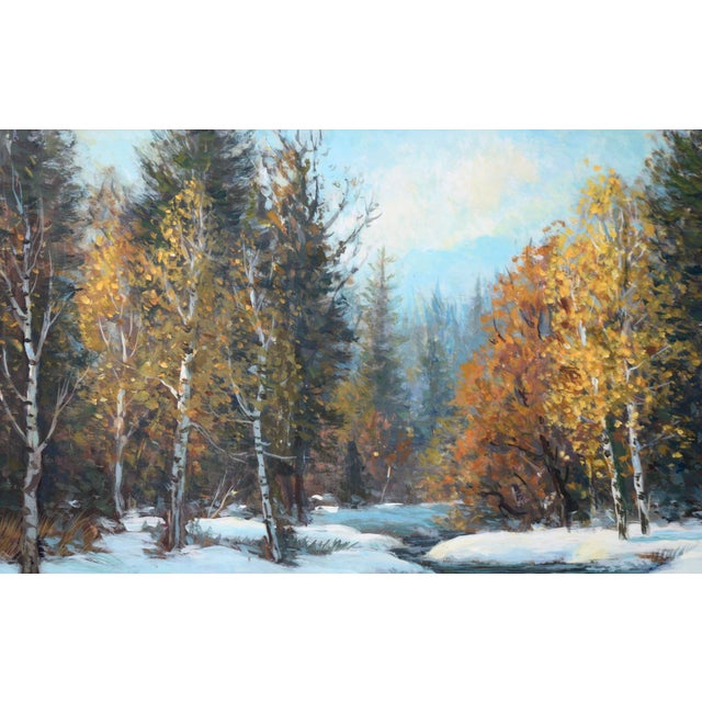 American Snowy Creek in Hope Valley - Landscape in Oil on Masonite by Dean Packer For Sale - Image 3 of 9
