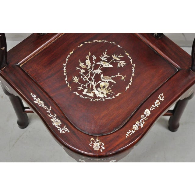 Vintage Chinese Carved Hardwood Corner Lounge Chair With Mother of Pearl Inlay For Sale In Philadelphia - Image 6 of 10