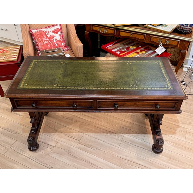 Wood William IV Mahogany Library Table/Desk With Green Leather Inset Writing Surface For Sale - Image 7 of 12