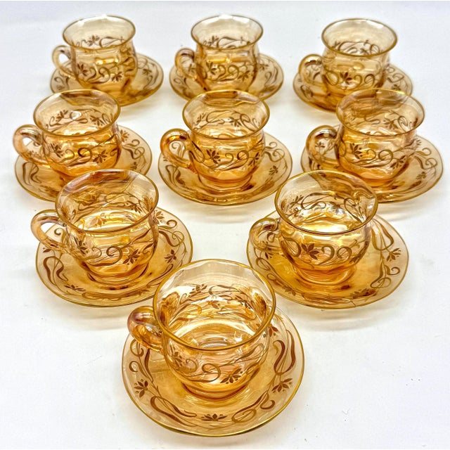 9 Art Nouveau Citrine Gilt Enamel Crystal Demitasse Cups & Saucers, Atrib. Moser For Sale - Image 9 of 18