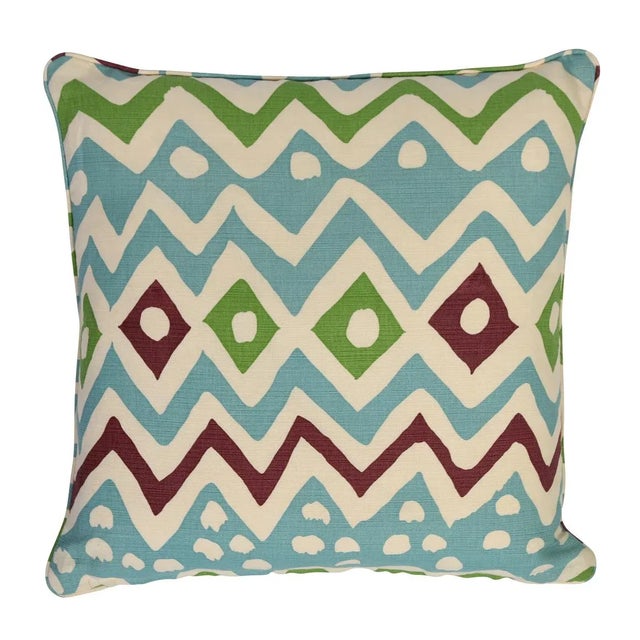 A pair of custom 20" Quadrille "Cap Ferrat" throw pillows, self welt. Down insert included.