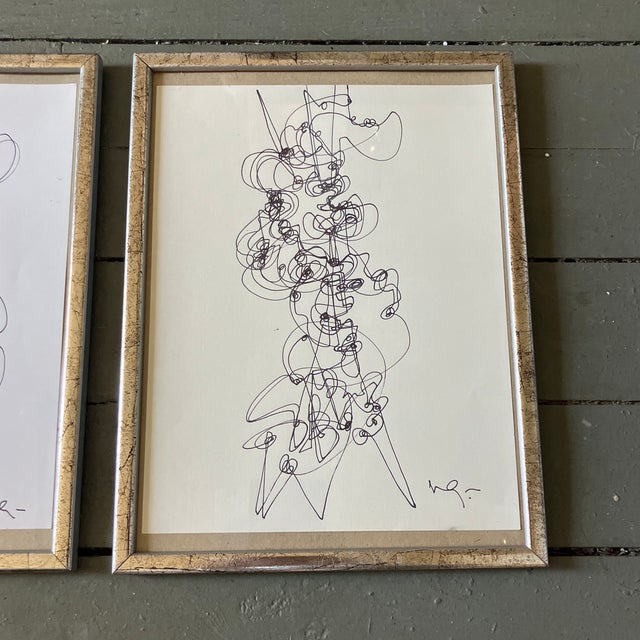 Abstract Contemporary Two Wayne Cunningham Abstract Pen and Ink Drawings- Set of 2 For Sale - Image 3 of 6