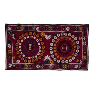 1960s Handmade Samarkand Uzbek Suzani Textile Art For Sale