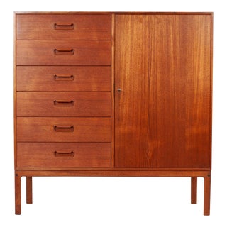 1960s Vintage Danish Modern Large Teak Wardrobe Gentleman's Chest For Sale