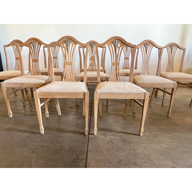 English Vintage Sheraton Style Hand Carved Shield Back Dining Chairs Newly Upholstered - Set of 10 For Sale - Image 3 of 11
