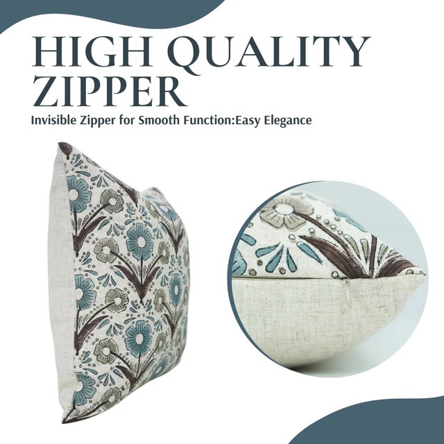 Art Deco Fabdivine Indian Block Print Cushion Cover 24x24 Inch Viscose Linen-Vanshika For Sale - Image 3 of 5