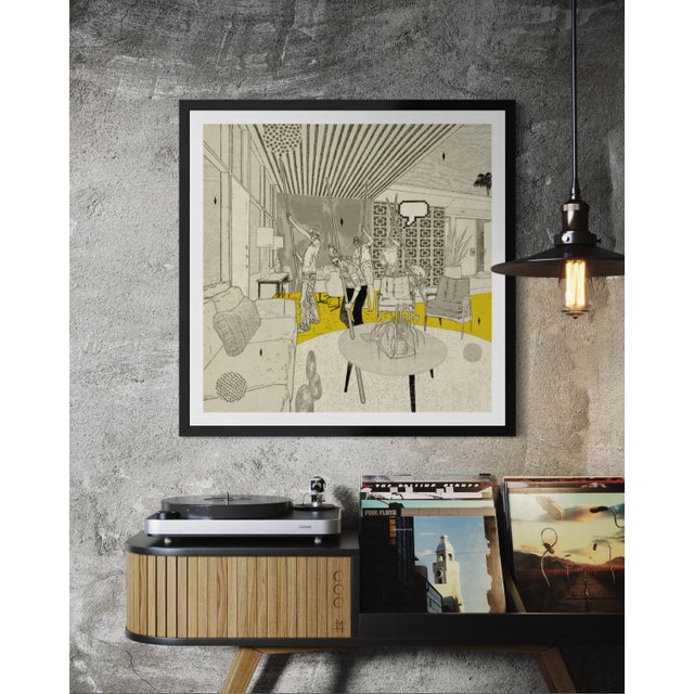 Yellow Pool Party (Left Panel) by Steve Moors, 31"x31" Framed For Sale - Image 8 of 11