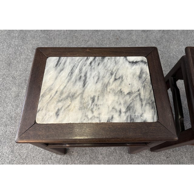 Late 20th Century Pair of Marble Top Tables/Stools For Sale - Image 4 of 9