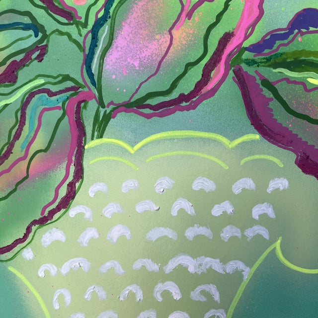 Parrot Tulips No.1 Teal Contemporary Orginal Painting by Susan Havens For Sale - Image 4 of 5
