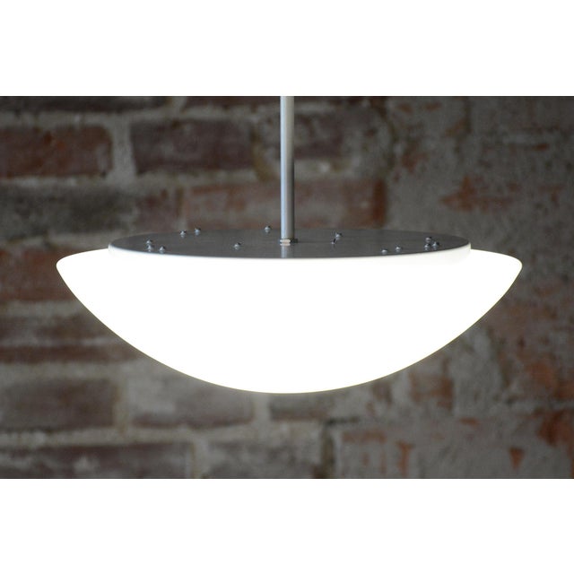 Mid-Century Modern Mid-Century Chandelier in Lacquered Metal and Opal Glass, Czech, 1960s For Sale - Image 3 of 8