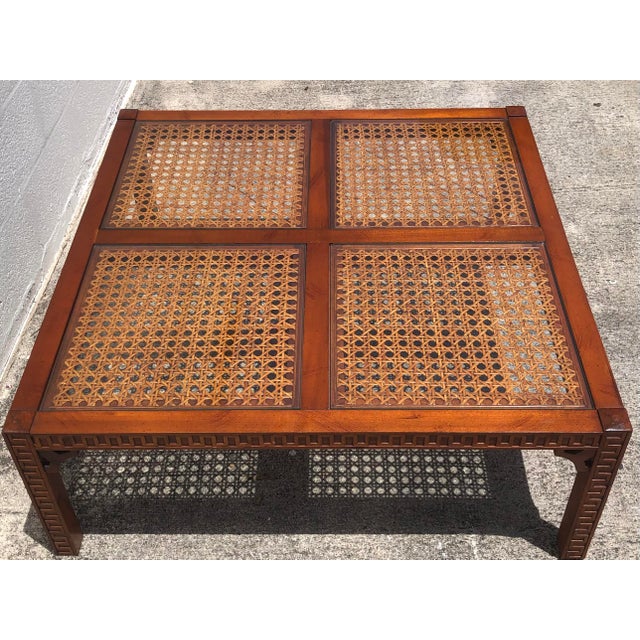 Vintage Mid Century Cane & Glass Wood Fretwork Coffee Table For Sale - Image 10 of 12