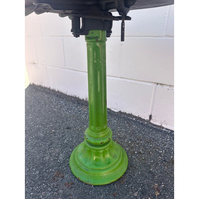 Green A Pair of Early 20th-Century Cast Iron Soda Fountain Swivel Stools With Greek Key Backs. For Sale - Image 8 of 18