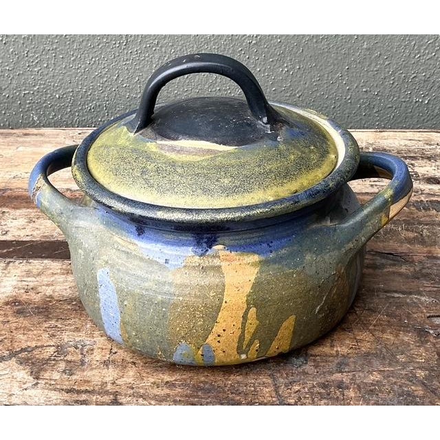 Late 20th Century Vintage Aboriginal Studio Pottery Drip Glaze Lidded Bowl For Sale - Image 5 of 12