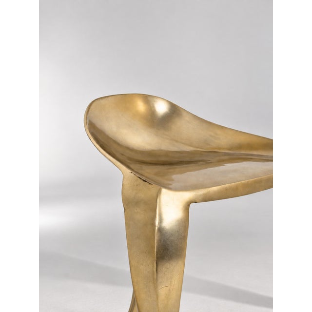 Postmodern Hollywood Regency Style Sculptural Brass Stool, 1970s, Set of 2 For Sale - Image 3 of 6