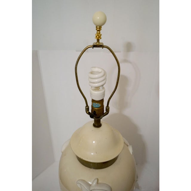 Brass Chapman White and Tan Ceramic Lamp With Sculptural Lillies and Brass Base For Sale - Image 8 of 13