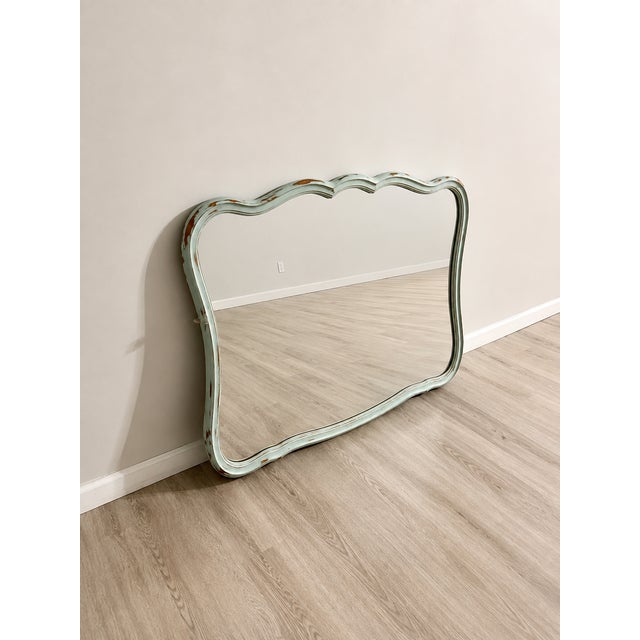 French Provincial Vintage French Provincial Scalloped Distressed Mirror For Sale - Image 3 of 3