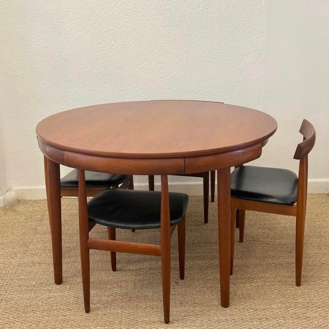 Vintage Roundette Dining Set in Teak and Black Leather by Hans Olsen for Frem Rojle, Denmark, 1950s, Set of 5 For Sale - Image 16 of 16