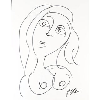 Original Peter Keil Abstract Ink Portrait Drawing of a Nude Woman For Sale
