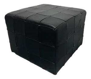 Patchwork Black Leather Puff or Ottoman, Denmark 1970s