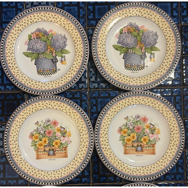 1990s Set of 8 Spring Bouquet 8.25” Salad Plates by Debbie Mumm For Sale - Image 5 of 10
