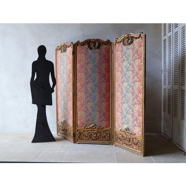 Antique French Gilded Wood Three-Panel Room Divider, 1890s For Sale - Image 11 of 16