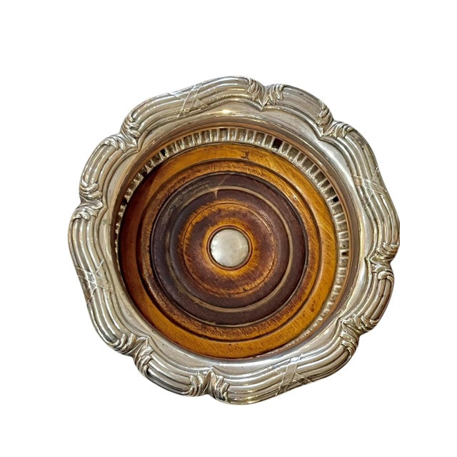 Early 20th Century Pair Antique English Silver Plate and Wood Wine Bottle Coasters For Sale - Image 12 of 13