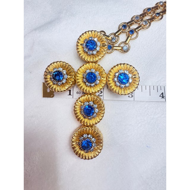 Vintage Alexis Kirk Style Faceted Blue Sunburst Necklace W/ Original Chain Set For Sale - Image 13 of 17