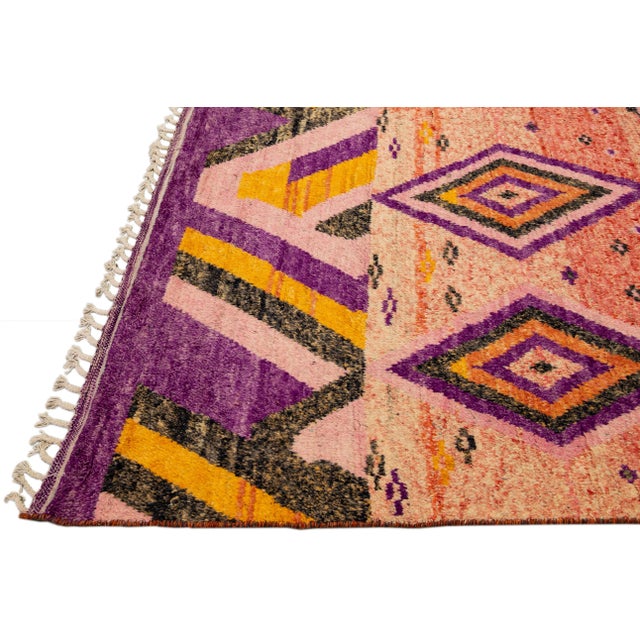 Modern Oversize Moroccan Style Handmade Purple and Peach Boho Designed Wool Rug For Sale - Image 4 of 11