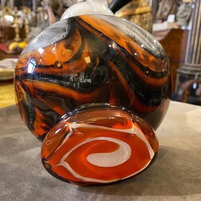 1970s Mid-Century Modern Orange and Gray Opaline Glass Italian Vase For Sale - Image 9 of 11