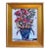 Colorful Floral Bouquet of Flowers in Blue Flower Pot Painting Including the Antiqued Gold Wood Frame For Sale