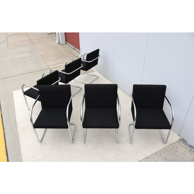 Ludwig Mies Van Der Rohe Brno Tubular Chairs in Black Fabric by Gordon - Set of 6 For Sale - Image 11 of 18