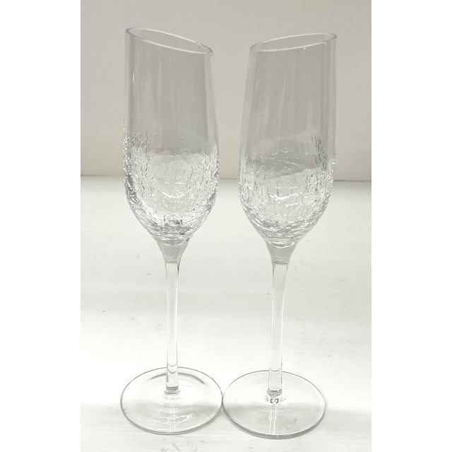 Contemporary Mid 20th Century Stemware Set of 10 Beautiful Modern Champagne Flutes With Ice Crackle Effect For Sale - Image 3 of 18
