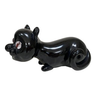Vintage Murano by Seguso Black Art Glass Cat For Sale