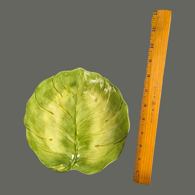 Ceramic Vintage San Marco Italy Set of Four Cabbage Leaf Majolica Plates For Sale - Image 7 of 9