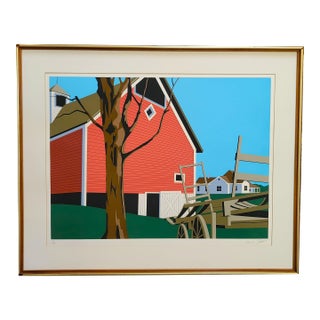 1970s Armond Fields "Red Barn" Limited Edition Hand Pulled Original Serigraph For Sale